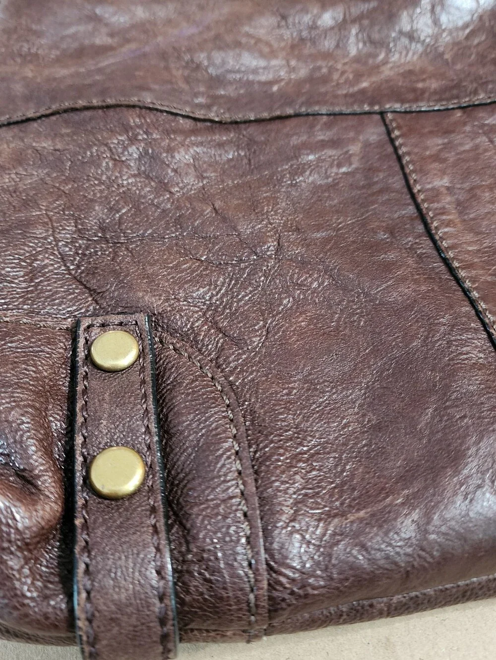 Fossil Brown Leather Messenger Crossbody Satchel Pebbled Multi Pocket Bag Y2K Lg